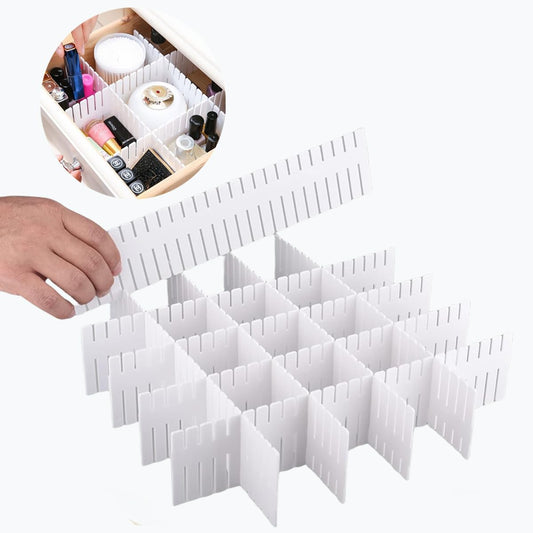 24pcs freely adjustable drawer dividers for organizing messy clothes, cosmetics, stationery, tableware, daily sundries, suitable for kitchen, living room, bathroom, study, office (white)