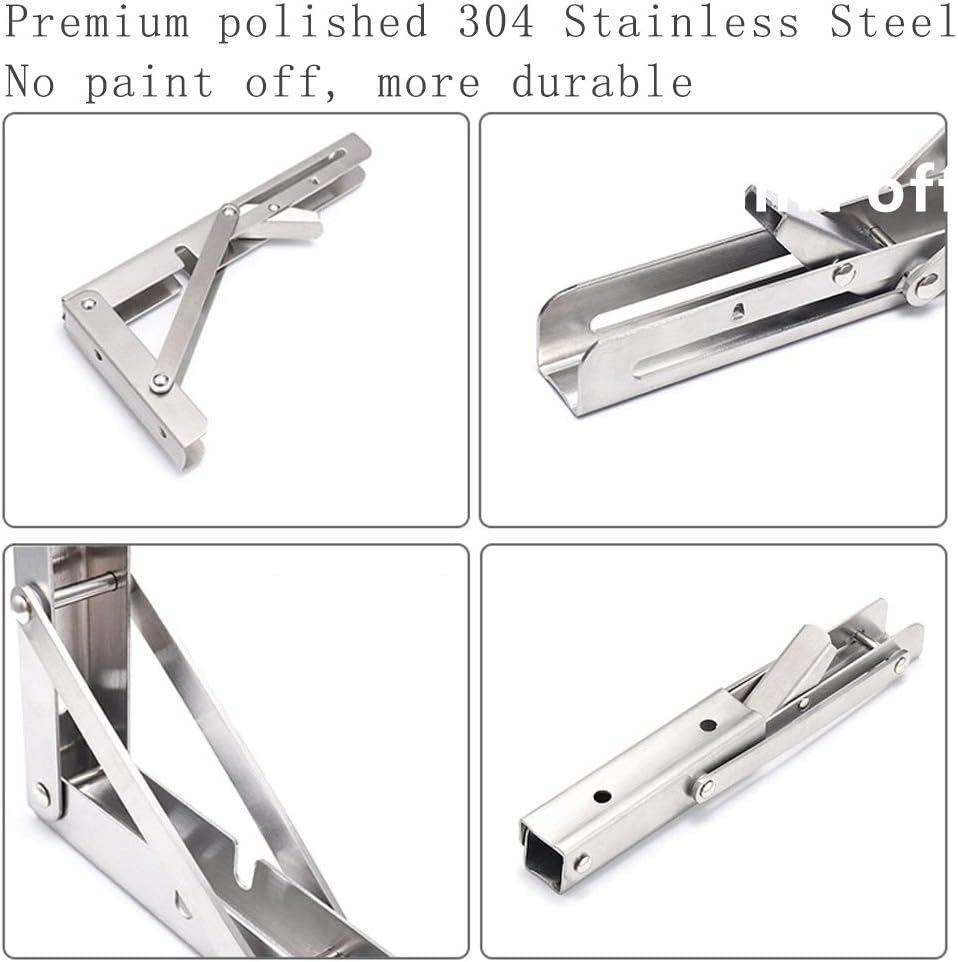 Folding Shelf Brackets, Max Load 300 lb, Heavy Duty Stainless Steel Collapsible Wall Mounted Shelf Brackets for Table, Space Saving DIY Bracket, Pack of 2 (2, 14 Inch)