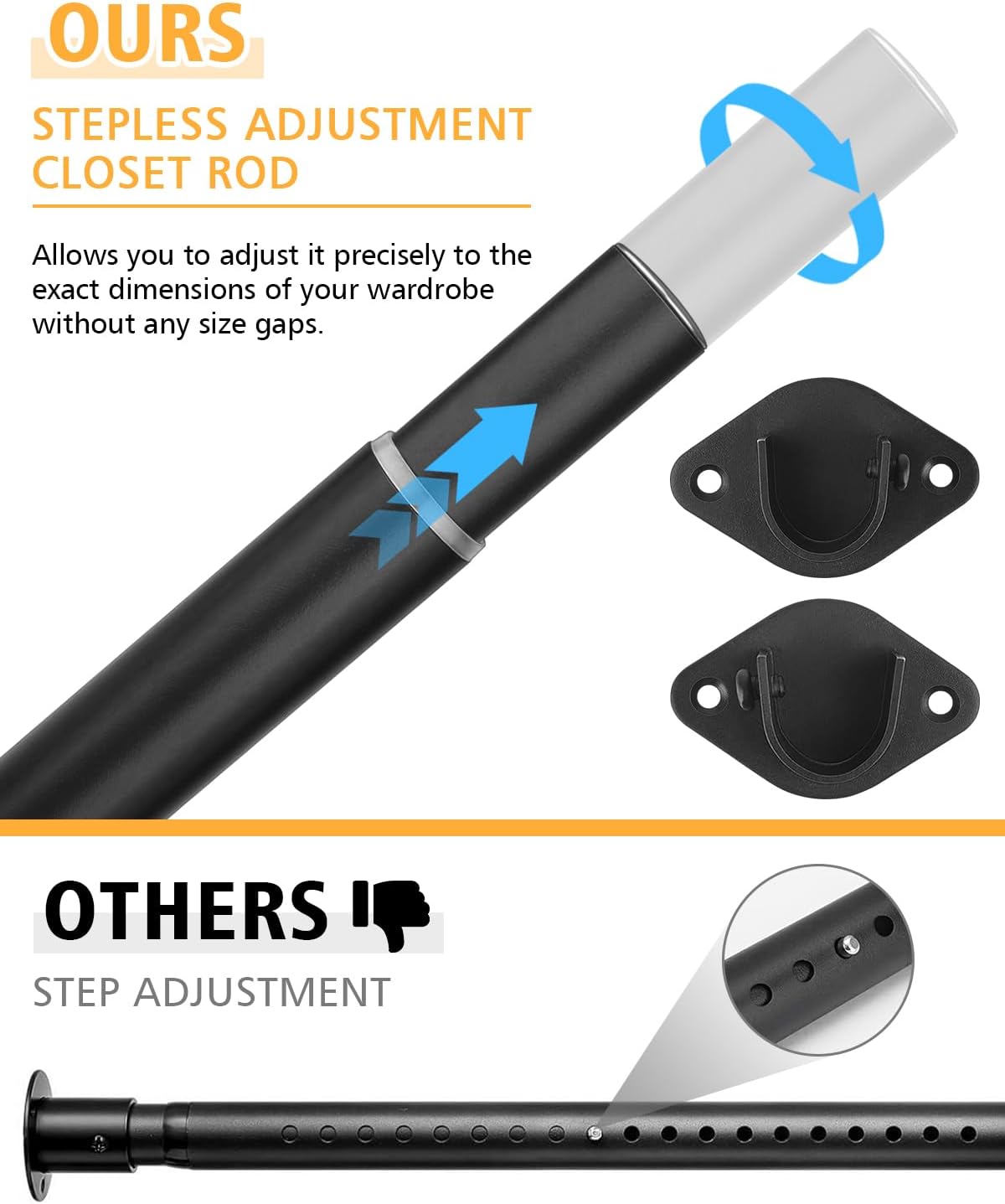 Closet Rod, 17 to 64 Inch Heavy Duty Adjustable Metal Clothing Rack for Hanging Clothes, Closet Poles for Wardrobes, Laundry, Durable Steel, Black