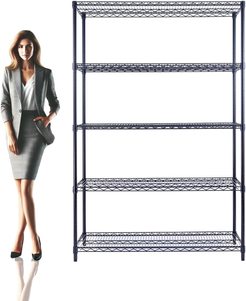 NSF Commercial 5-Tier Wire Shelving with Wheels, 48"x24"x72" Heavy Duty Metal Shelves 4000 lbs Max Capacity, Black Storage Rack for Garage Kitchen Pantry Warehouse
