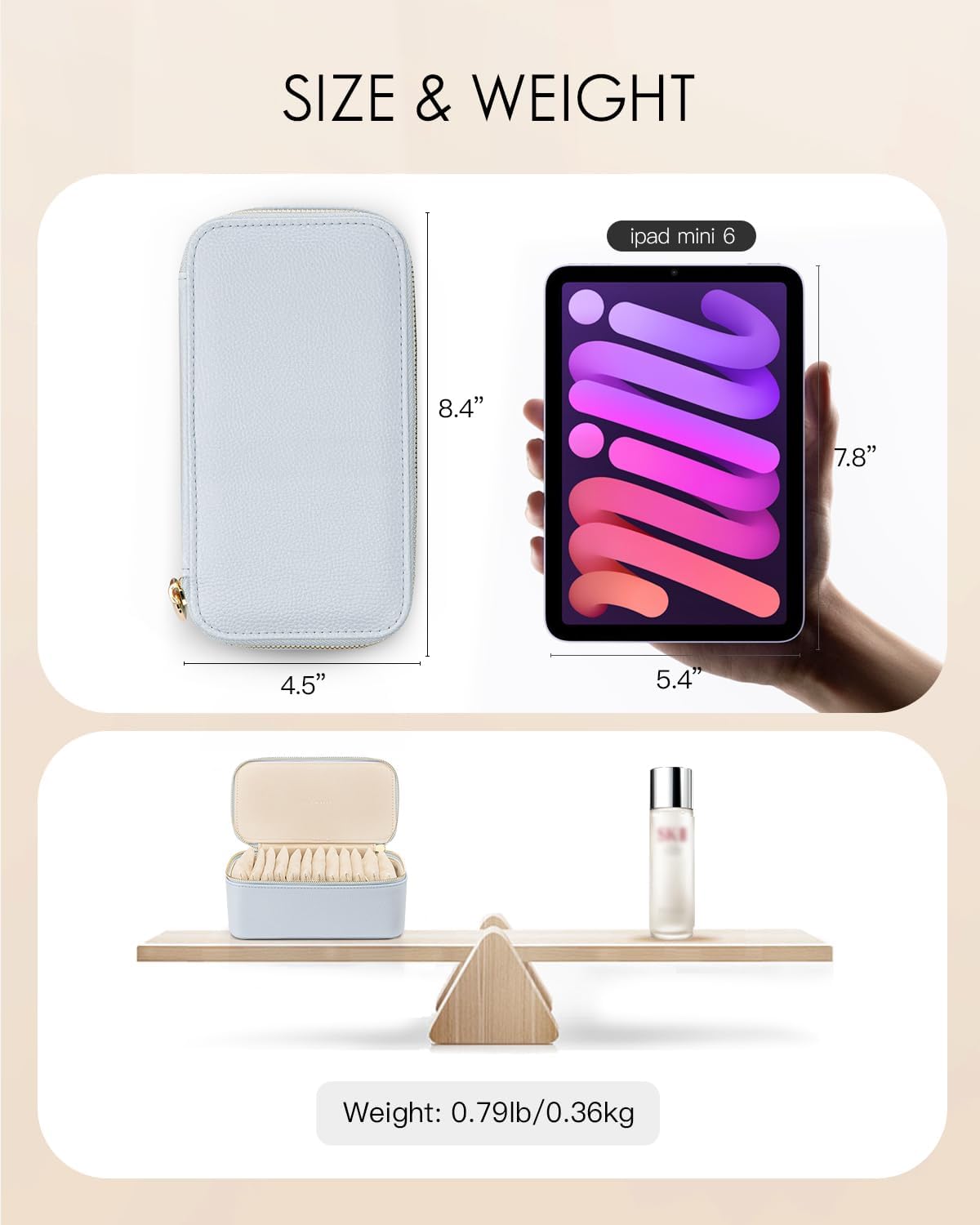 Vlando Travel Jewelry Case Organizer,Small Jewelry Box with 12 Velvet Jewelry Storage Pockets,Christmas Gift Ideas for Bride Friends Women Girls-Baby Blue