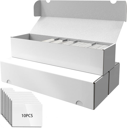 Card Box for Trading Cards Storage Box, Laminated Card Storage Box with Dividers, 1100 Count White Cardboard Boxes for Mtg/TCG/Magic/ Sports Card Storage,Trading Card Holder for Collector(3 Pack)