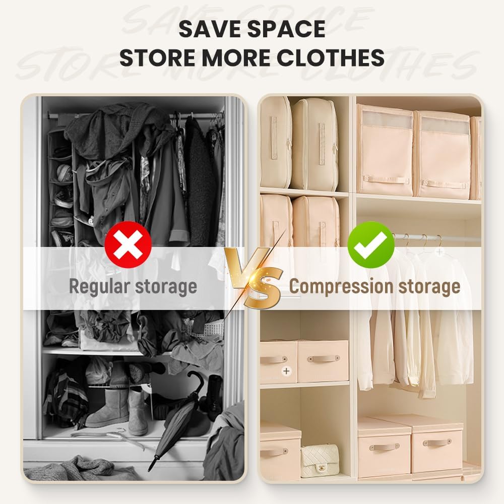 Ultra Space Saving Self Compression Organizer, 2026 Upgraded Space Saving Self Compression Organizer for Comforters, Blankets, Bedding, Portable Heavy Duty Moving Bags Storage Tote for Space Saving
