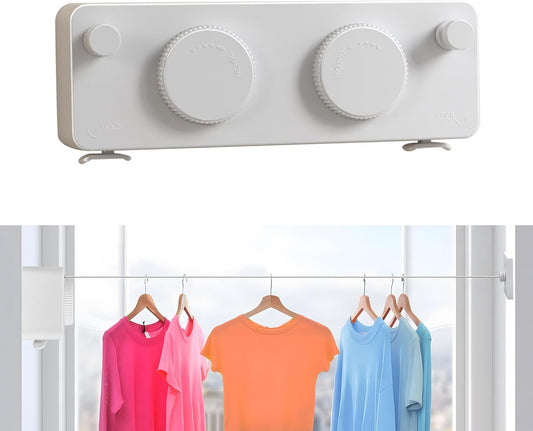 JOOM Retractable Clothesline Indoor Outdoor Clothes Line - Heavy Duty Clothes Drying Laundry Line - Wall Mounted Drying Rack - Air Dry Clothing Lock to Prevent Sagging (Two line,White)