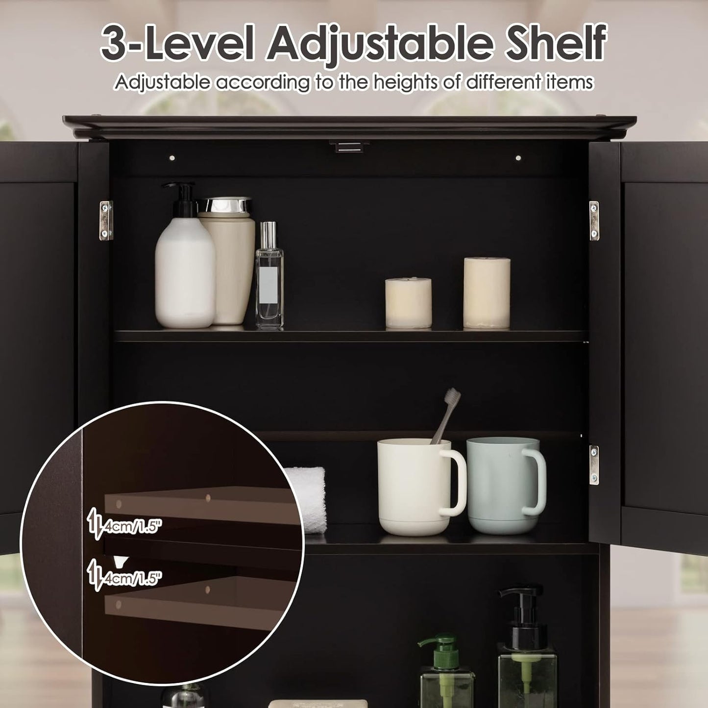 Tangkula Wall Mount Bathroom Cabinet Wooden Medicine Cabinet Storage Organizer with 2-Doors and 1-Shelf Cottage Collection Wall Cabinet (Espresso)
