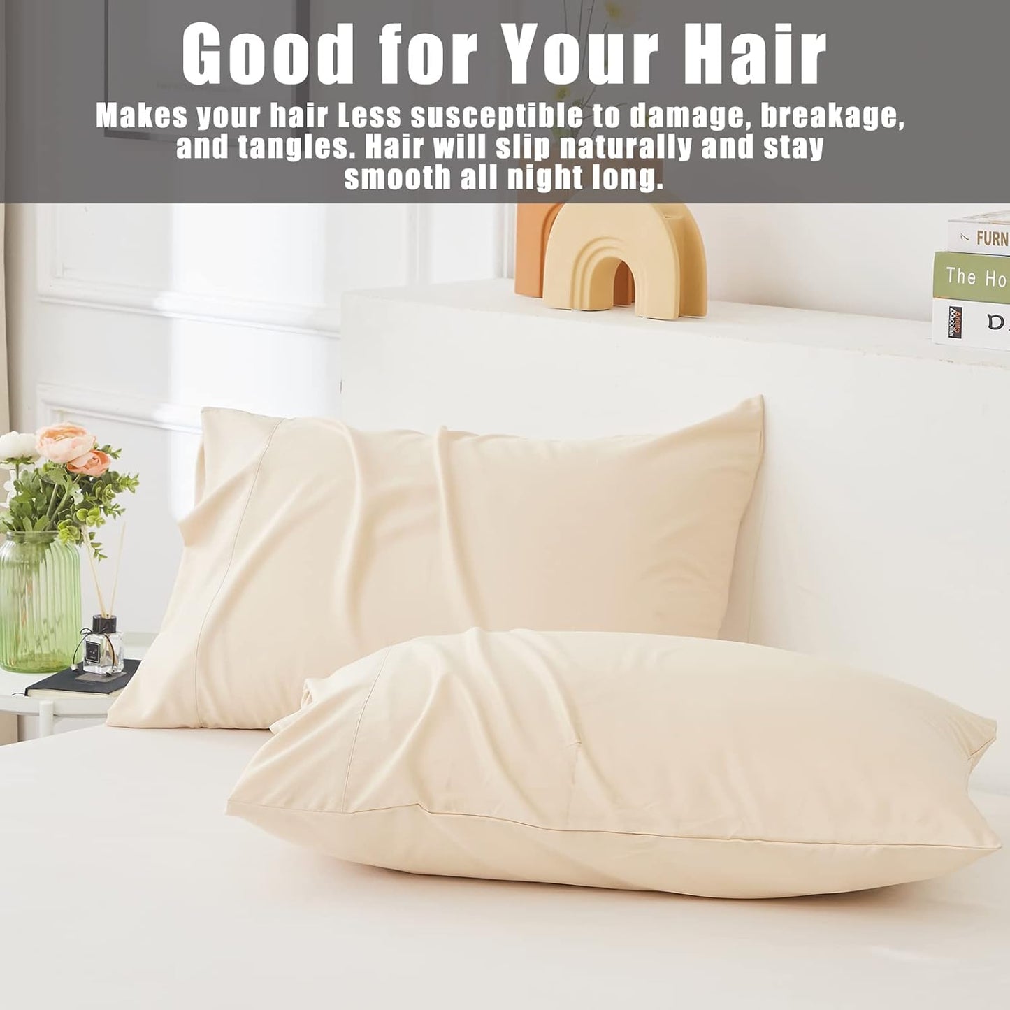 Pillow Cases Queen Size 2 Pack, Bamboo Rayon Cooling Pillowcases with Envelope Closure, Cool Breathable Pillow Case for Hot Sleepers & Night Sweats, 20x30 inches, Khaki