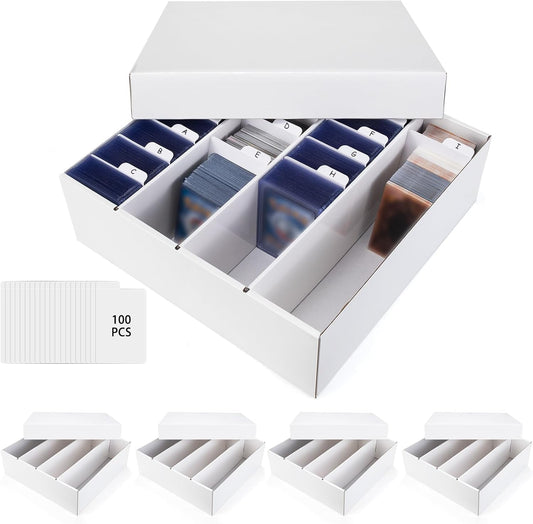 Trading Card Storage Box, 4 Row 3200 Count Collector Cards Box with Divider, White Corrugated Cardboard Compatible with Top Loader Organizer Sorting Tray Box for Sports Cards, MTG, TCG Cards (5-Pack)