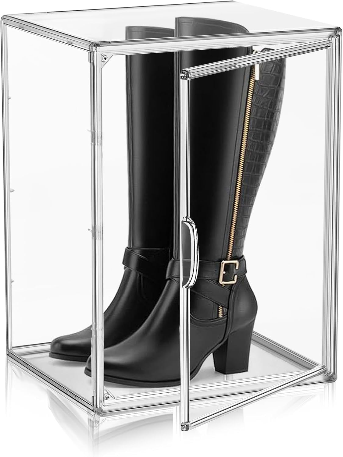 Tall Boot Storage Box 5 Pack, XX-Large Acrylic Shoe Box Sneaker Display Case 11.4'' x 9.8'' x 15.3'' Protection Organizer for Collectibles Clear Plastic Stackable Handbag Organizer with Magnetic Lids