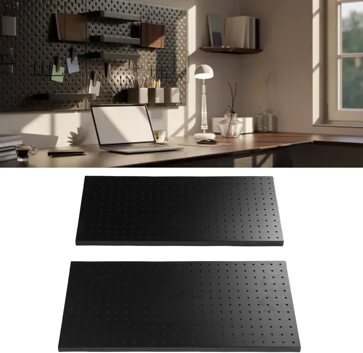 Hilitand Metal Pegboard Panels 2 Pack Heavy Duty Wall Mounted Tool Organizer Pegboard Tool Wall Organizer Peg Board for Garage Home Craft Room Kitchen with 288 Holes Powder Coated Steel