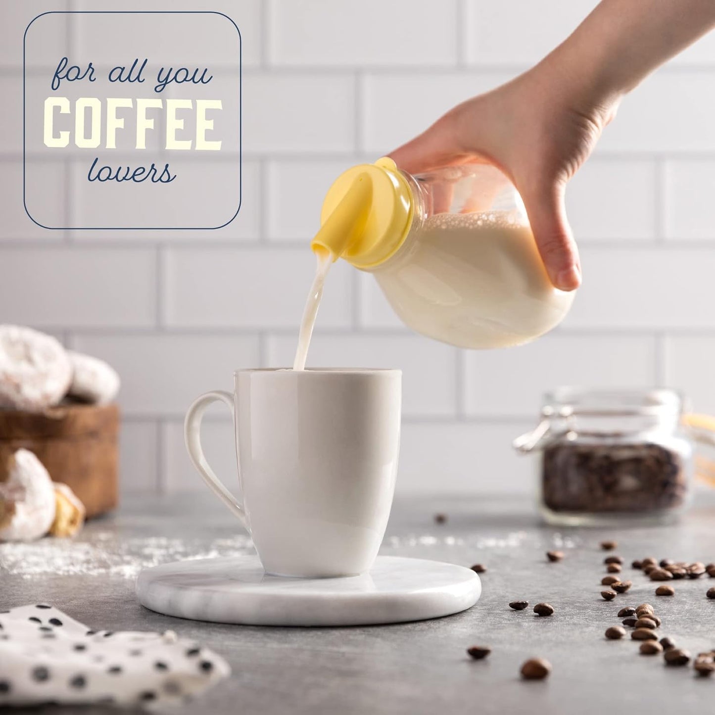 kitchentoolz 16 Oz Glass Milk Jug with Caps - Perfect Milk Container for Refrigerator Storage - 16 Ounce Short and Wide Glass Milk Bottle with Tamper Proof Lid and Pour Spout (3, 16 oz)