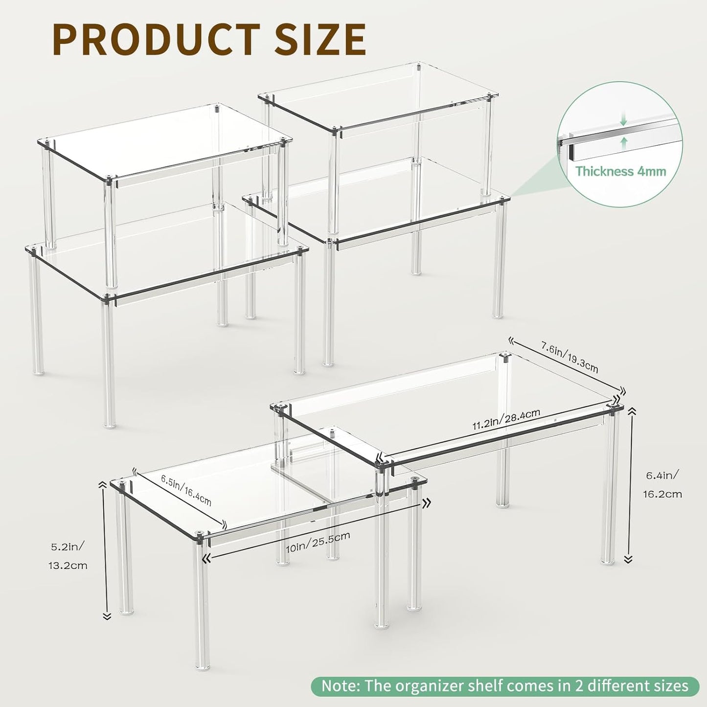 4Pack Acrylic Cabinet Organizer, Clear Cabinet Organizer Shelf, Spice Rack Organizer for Cabinet for Dishes, Spices, Soda Cans and Bottles, Stackable Shelves House Essentials for Gift