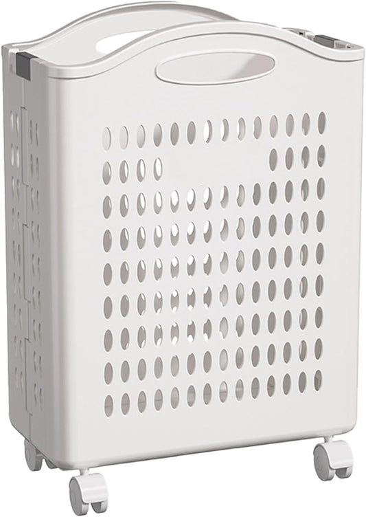 Rolling Laundry Hamper with Wheels White Plastic Storage Bin with Handles, 14W×11D×21H Large Capacity for Small Spaces, Bedroom & Bathroom