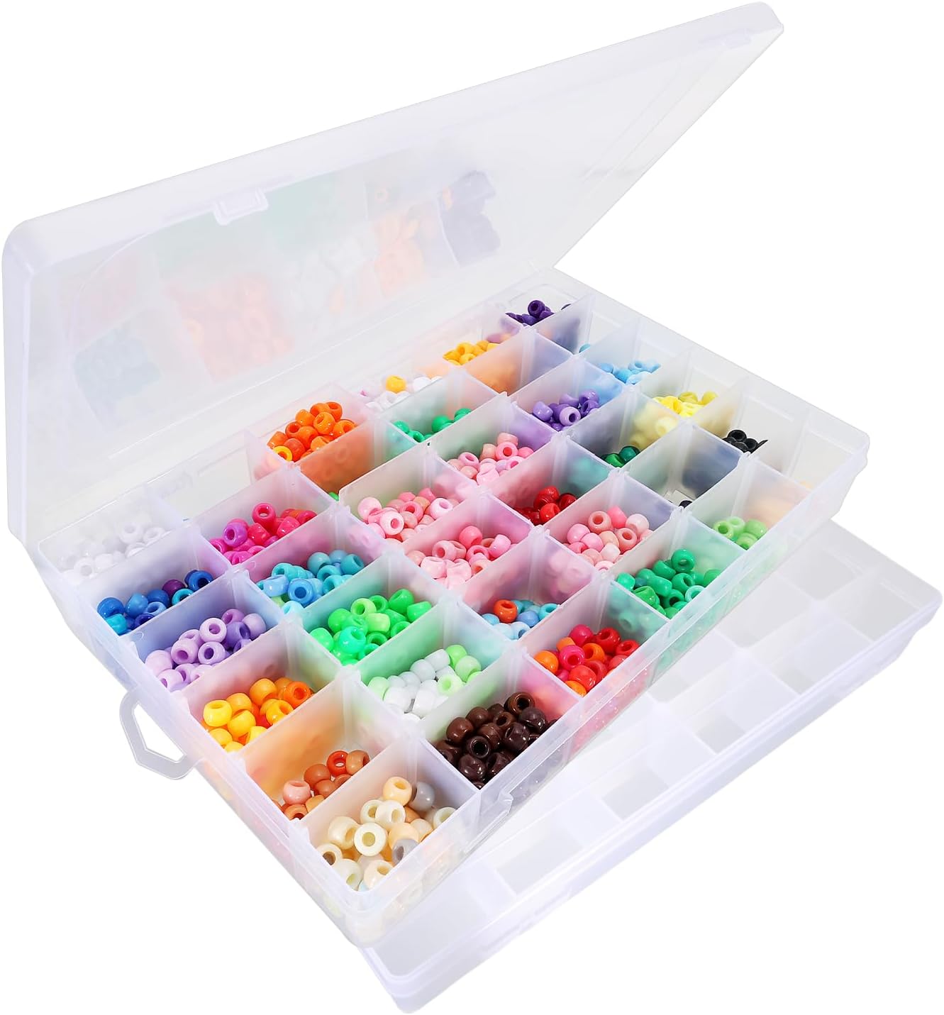 Pony Bead Organizer-2Pack,Adjustable Dividers,Pony Bead Storage,Transparent,36Grids