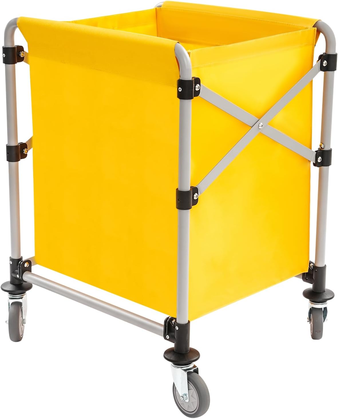 Commercial Laundry Cart with Wheels,Folding Laundry Hamper Cart,Heavy Duty Rolling Laundry Basket with Large Capacity,Laundry Sorter Trolley for Home Hotel Apartment (Yellow, 23.62 * 19.69 * 23.62in)