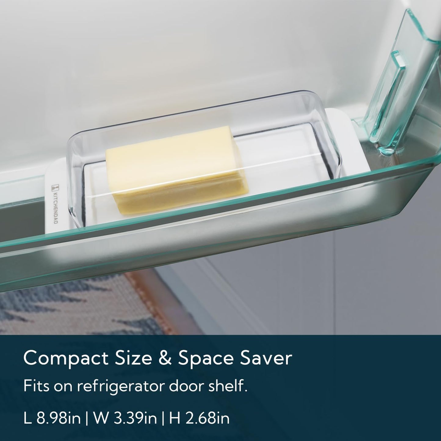 KITCHENDAO Airtight Butter Dish with Lid for Countertop and Refrigerator Door Shelf, Butter Keeper, Plastic Butter Holder Tray Container for West/East Coast Butter, White