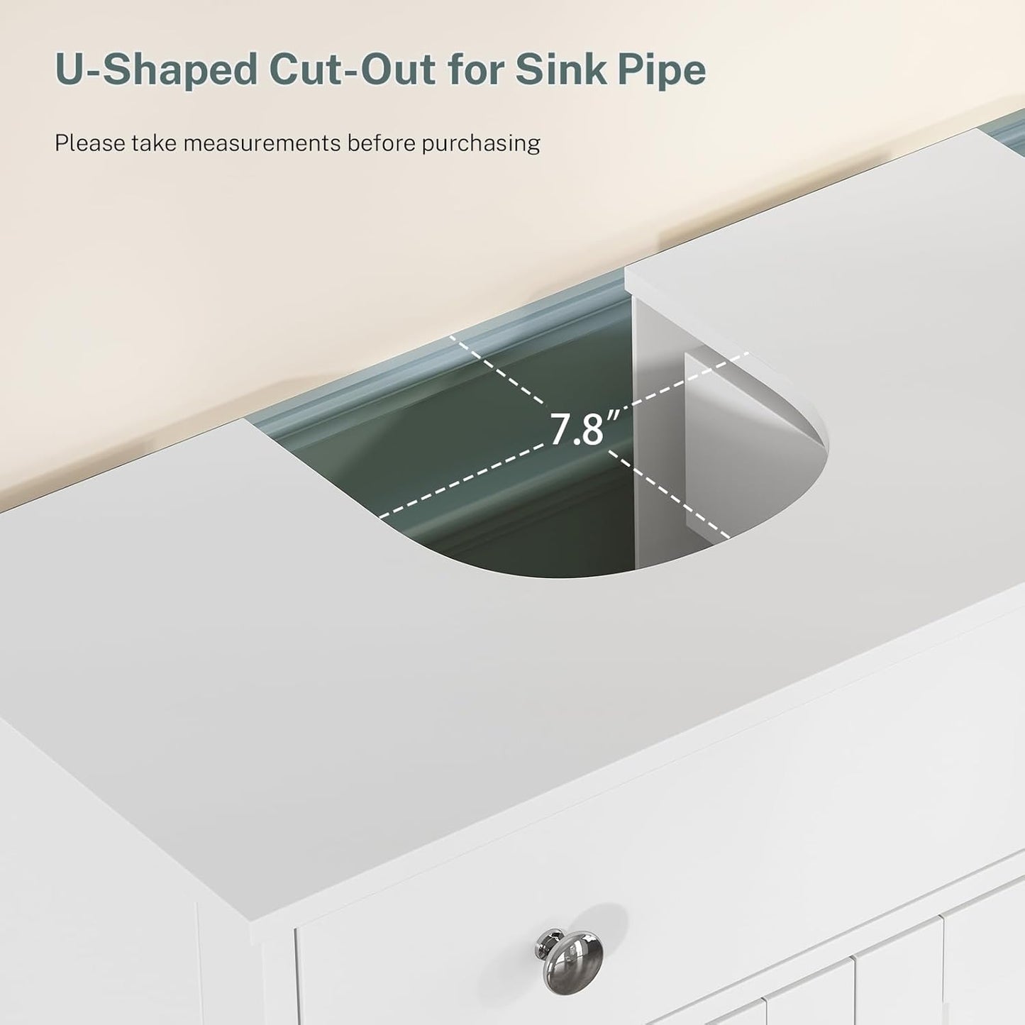 TEENFON Pedestal Sink Storage Cabinet with 2 Doors and Drawer, Bathroom Sink Cabinet, Under Sink Storage with U-Shape Cut-Out, White