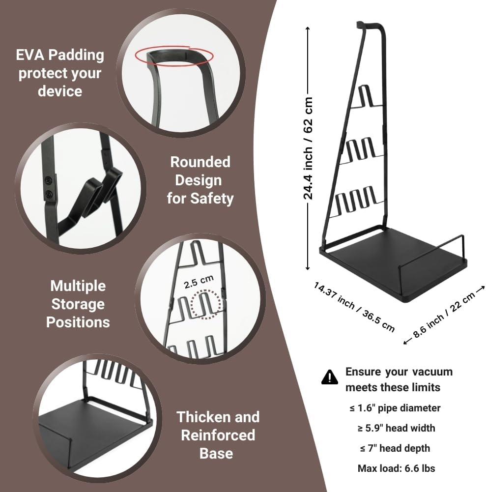 Universal Vacuum Stand,Storage-Stand-Docking-Station-Holder,Stable Metal Storage Bracket Stand Holder,Compatible with Dyson,Hoover, Eureka, Rainbow,Shop VAC and Most Stick Vacuum(Black)