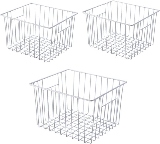 Freezer Wire Baskets Storage Organizer, Household Storage Metal Wire Bins for Kitchen, Pantry, Cabinet, Bathroom, Bedroom - Pearl White (3, 11in x 10in x 5.5in)