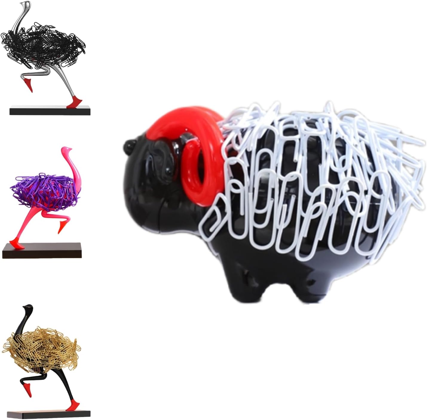 Running Ostrich Magnetic Paper Clip Holder and Jewelry Storage Organizer, for Paperclips, Staples, Push Pins, Hairclips, Decorative Desk Accessory for Home Office (Lamb)
