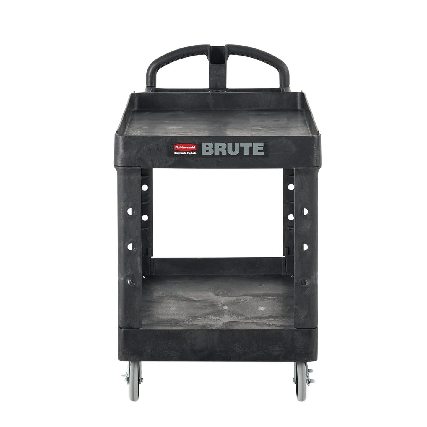 Rubbermaid Commercial Products 2-Shelf Utility/Service Cart, Medium, Black, Lipped Shelves, Ergonomic Handle, 500 Lbs Capacity, forfor Warehouse/Garage/Cleaning/Manufacturing