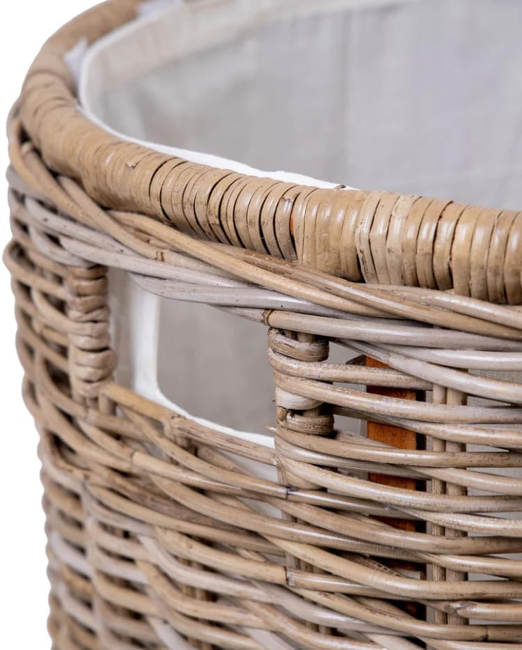The Basket Lady Round Wicker Laundry Hamper, Large, 19 in Dia x 25 in H, Serene Grey…