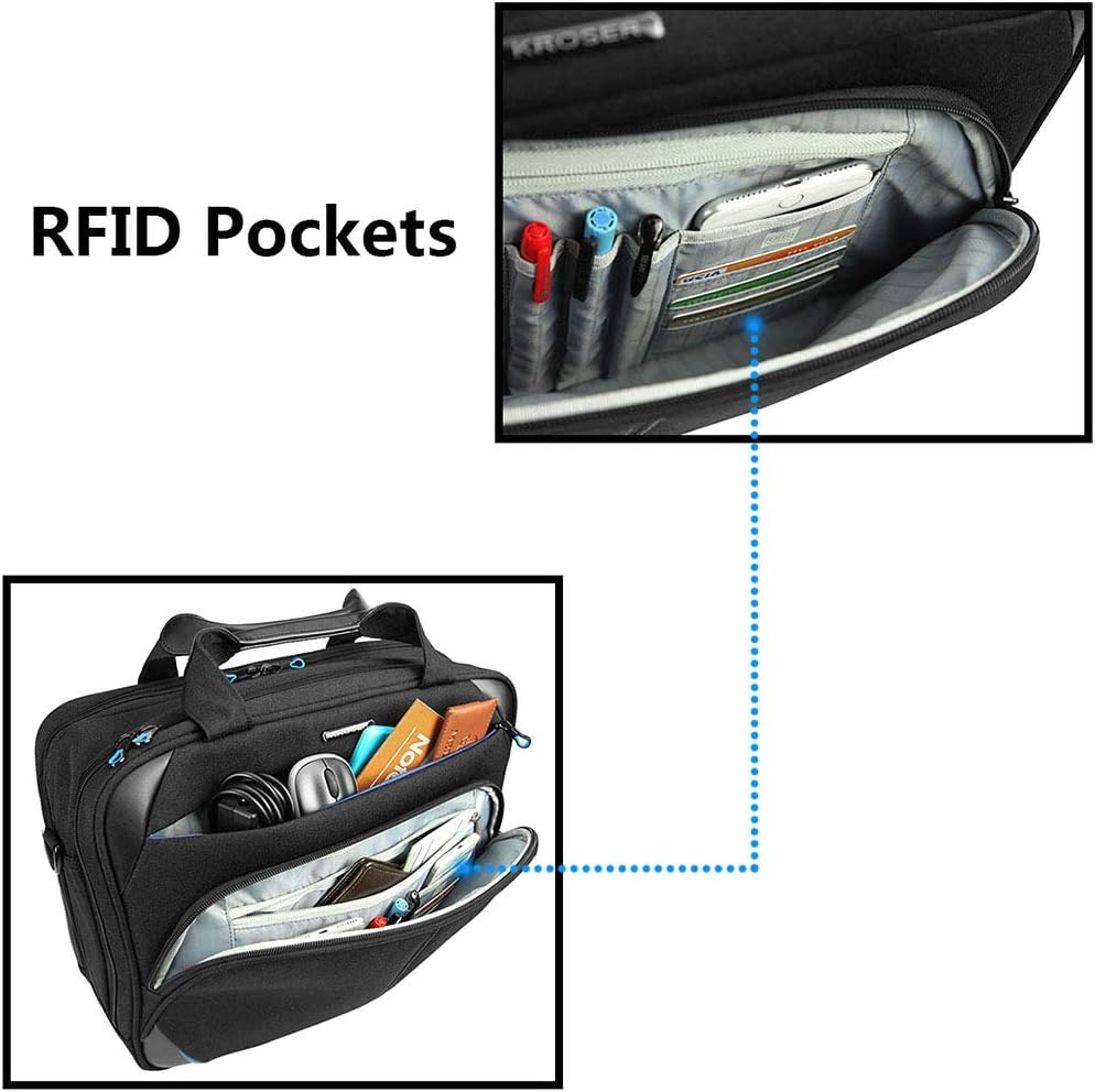 KROSER Laptop Bag 15.6 Inch Briefcase Messenger Bag Water Repellent Computer Case Shoulder Bag Durable Tablet Sleeve with RFID Pockets for Business/College/Women/Men - Black/Blue