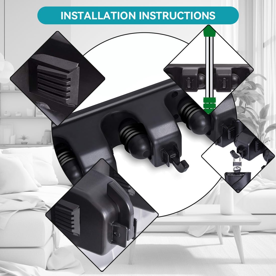 Broom Holder Wall Mount, 2 Packs Heavy Duty Cleaning Supplies Organizer, Garden Tool & Utility Closet with Hook, Mop & Broom Hook Wall Mounted for Bathroom, Garage, Kitchen, Laundry (Gray-2pcs)