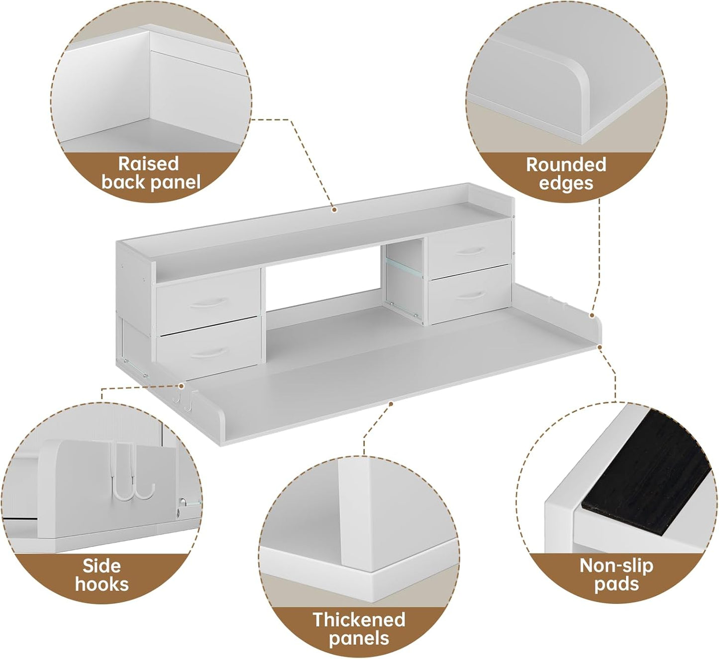 4 Drawers Washer Dryer Countertop with Shelf, 27.5" D x 54" W Laundry Topper with 3.54" High Guardrails and Non-Slip Pads,Extra Storage Organizer for Over Washer and Dryer, Holds 66 Lbs,White