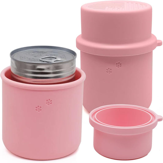 Original Canned Dog Food Storage Container | Silicone Can Cover Pet Food Sealer | BPA Free, Airtight, Dishwasher & Freezer Safe (2 Pcs Pink)