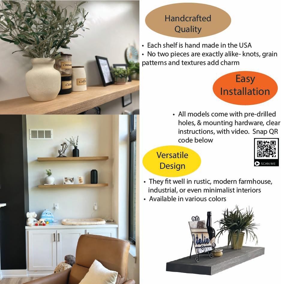 joelsantiques 30 Inch Wooden Floating Shelves for Wall - 30x8x2 in - Made of Natural Wood - Heavy Duty Rustic Wall Shelves for Bedroom - Perfect for Living Room, Kitchen - Beige