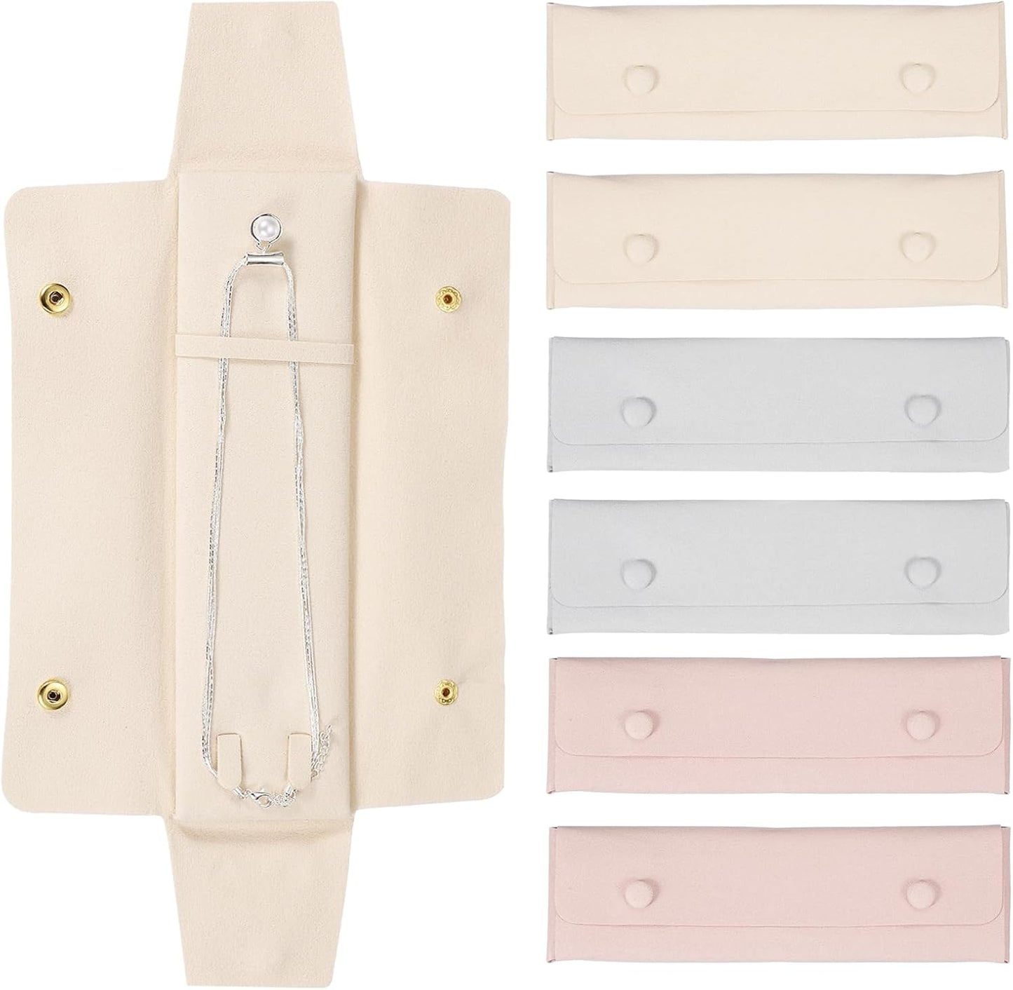 uxcell 6 Pcs Microfiber Necklace Travel Case, Necklace Pouch Storage Bag Microfiber Jewelry Travel Organizer Tangle Free for Women Gift, Pink/Gray/White