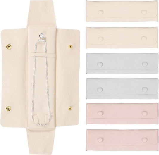 uxcell 6 Pcs Microfiber Necklace Travel Case, Necklace Pouch Storage Bag Microfiber Jewelry Travel Organizer Tangle Free for Women Gift, Pink/Gray/White