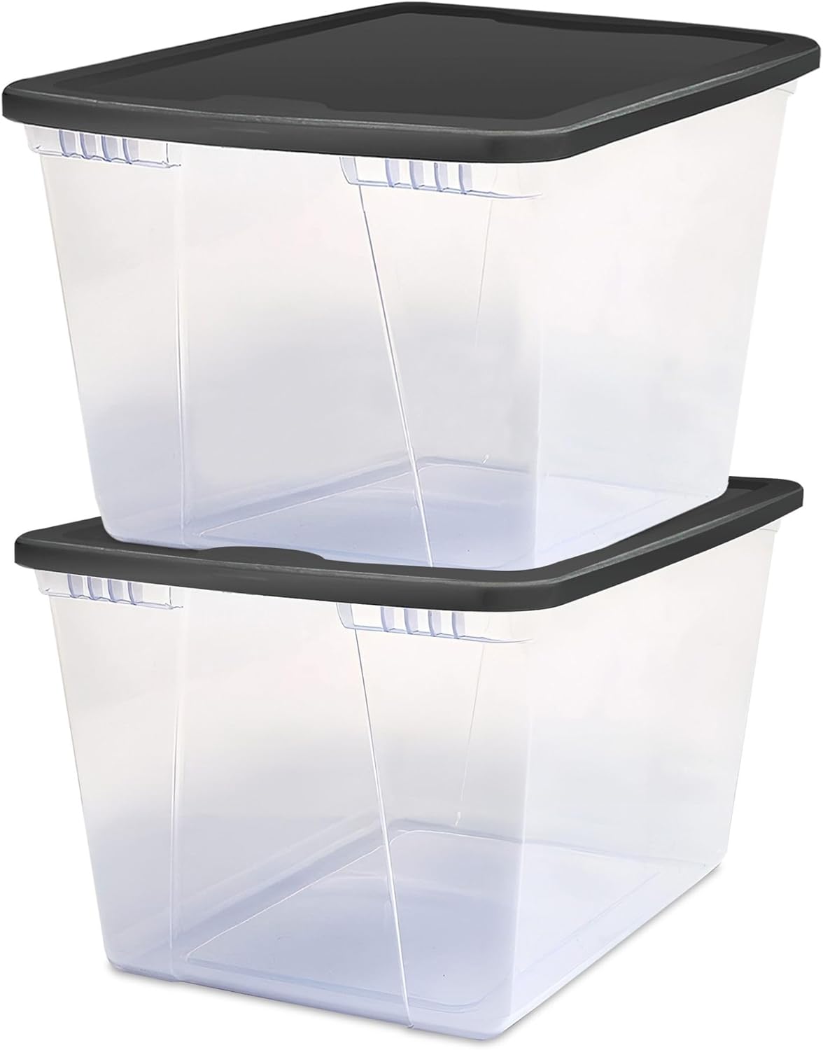 HOMZ 2-Pack Snaplock, Large Clear Plastic Storage Organizer Bins w/Lids, 56 Quart, Gray - Stackable Container Boxes for Bedroom, Bathroom, Garage, and Office Organization