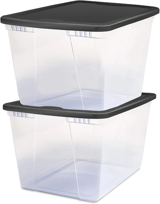 HOMZ 2-Pack Snaplock, Large Clear Plastic Storage Organizer Bins w/Lids, 56 Quart, Gray - Stackable Container Boxes for Bedroom, Bathroom, Garage, and Office Organization