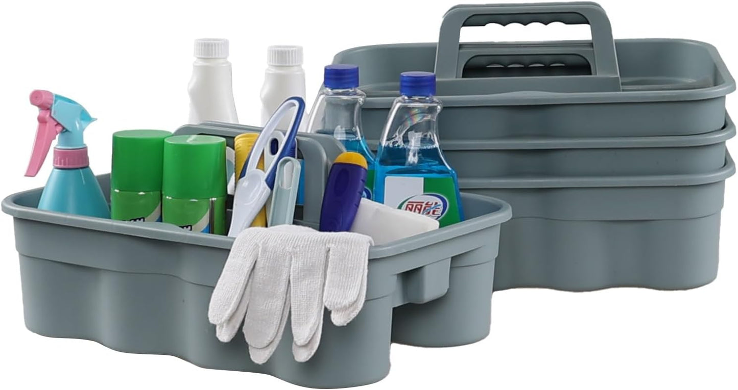 Plastic Cleaning Storage Caddy, Plastic Cleaning Supplies Caddy with Handles, Gray, 4 Packs