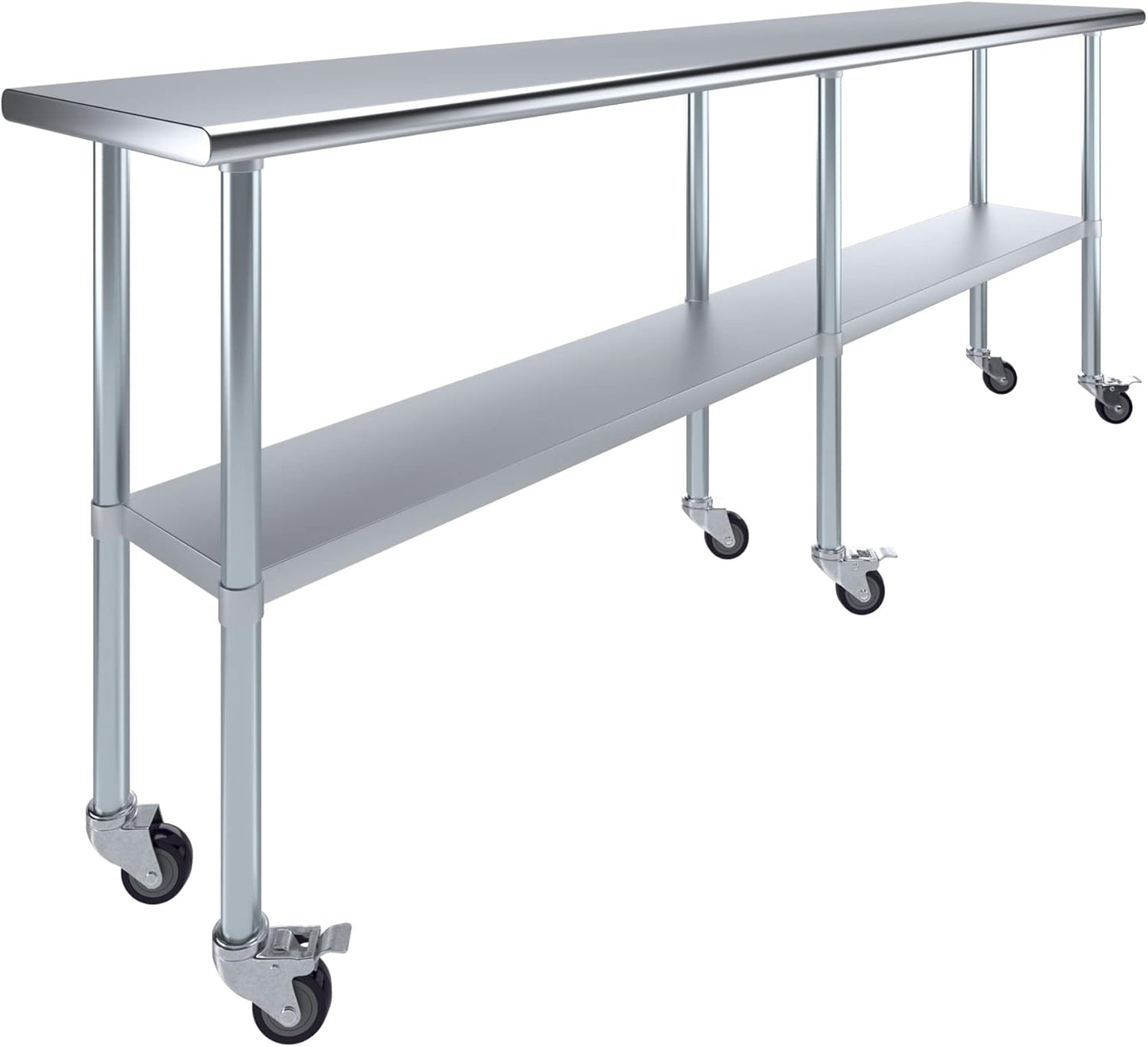 AmGood 96" Long x 18" Deep Stainless Steel Table with Casters