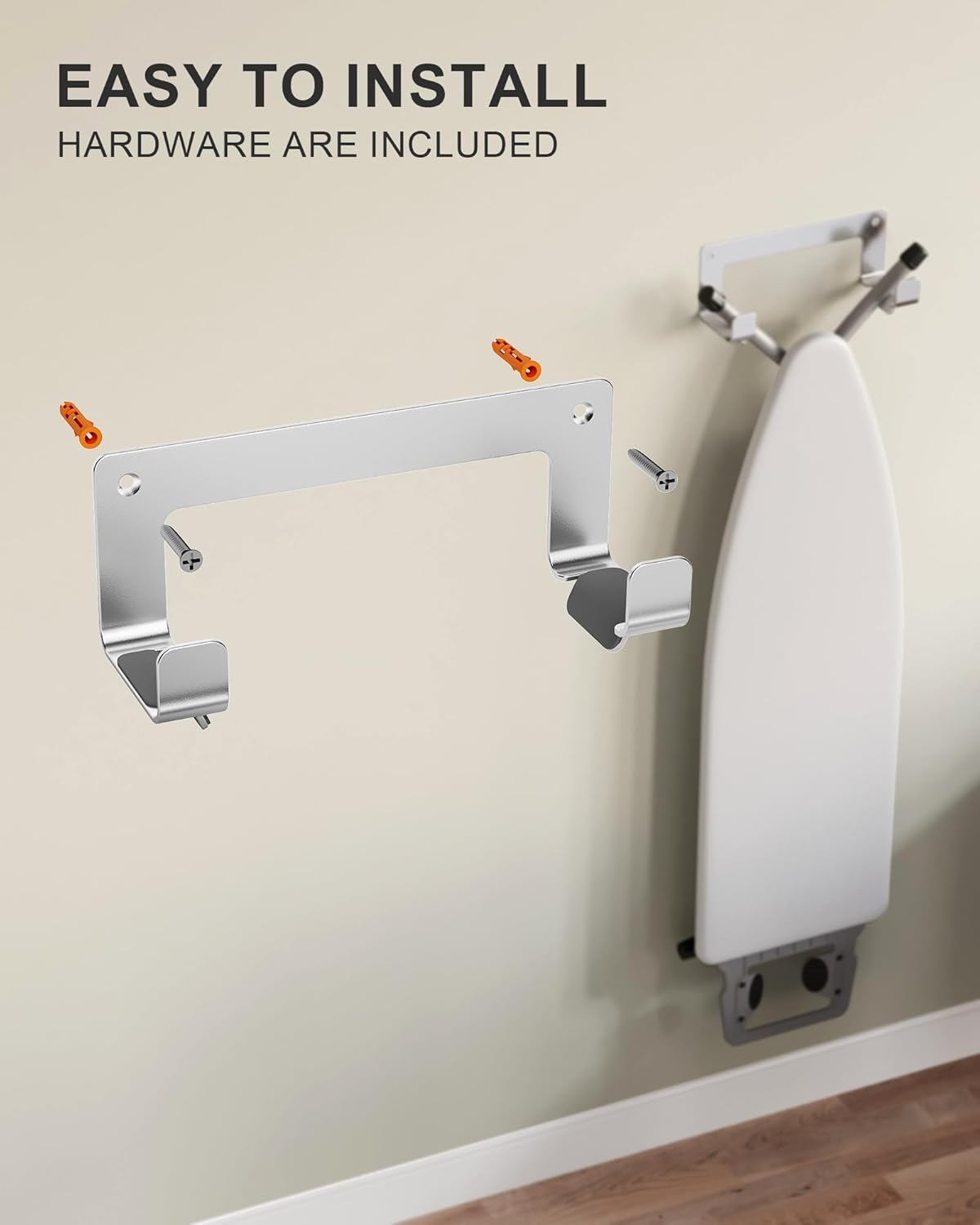 2PC Ironing Board Hanger Wall Mount Stainless Steel, Y T Leg Ironing Board Holder Wall Mount for Laundry Room, Iron Board Hooks for Wall Heavy Duty Silver