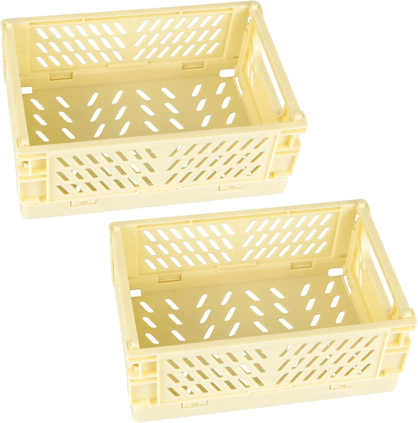 Tixill 2-Pack Mini Foldable Plastic Baskets for Organizing and Storage, Collapsible Storage Crate for Home Kitchen Bedroom Bathroom Office (5.9x3.8x2.2, Yellow)