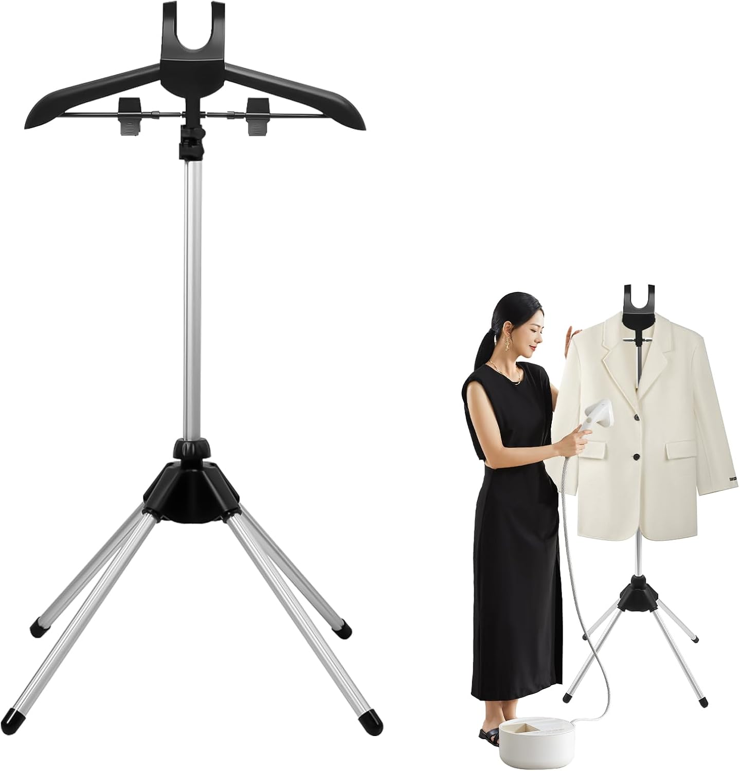 Adjustable Steamer Stand for Clothes, Portable Steamer Rack for Clothes, Steam Iron Stand (BLACK)
