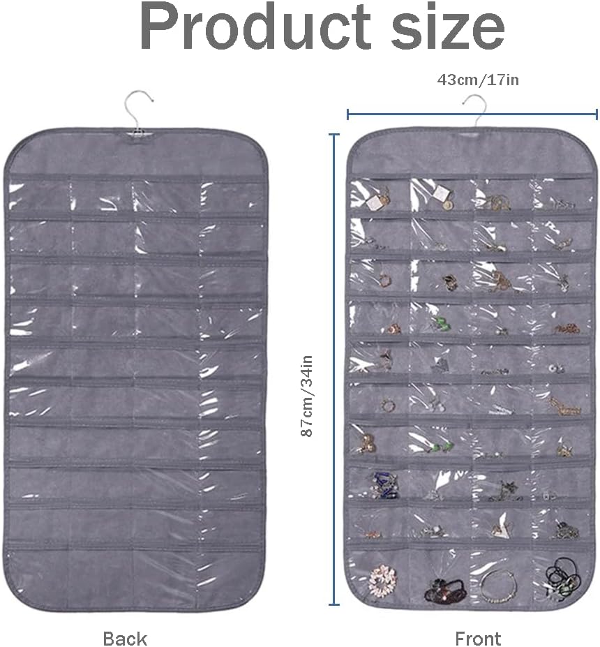 3PCS Hanging Jewelry Organizer with 80 Pocket Double-Sided Jewelry Holder Storage Wall Door Closet Accessories Organizer for Earrings, Necklaces, Rings (Black)