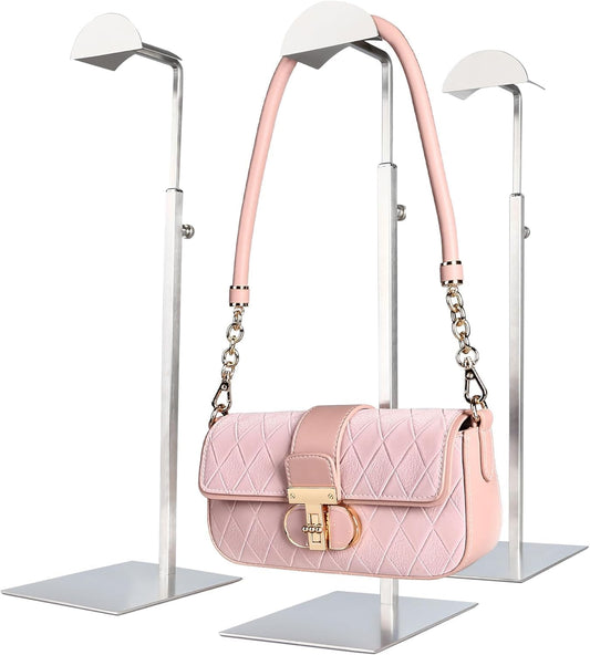 Purse Display Stand Adjustable Height Silver Purse Rack for Handbags Necklaces Scarves Hats & Headphones 14" - 24" Purse Hanger Shelf for Retail Display