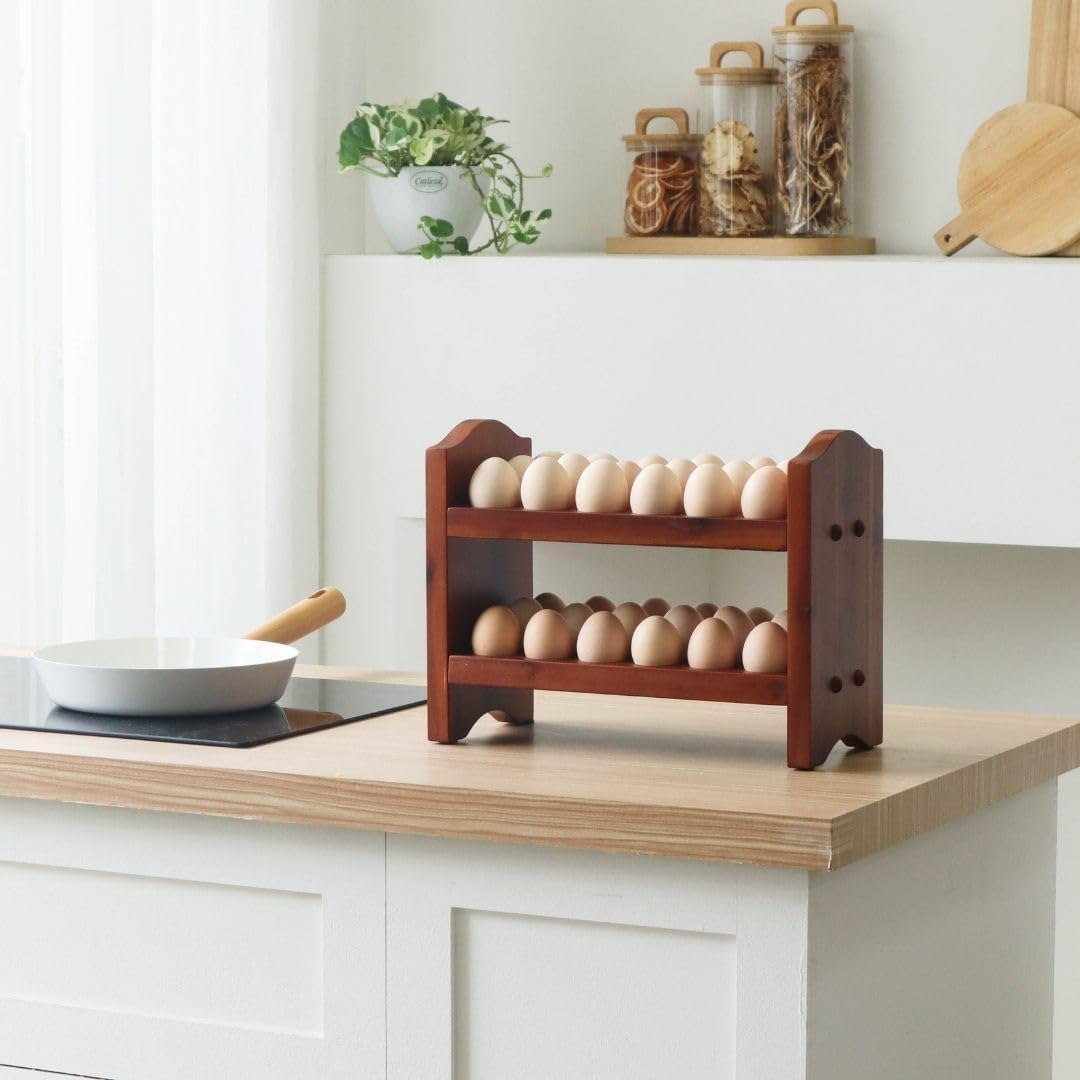 Egg Holder Countertop, Egg Storage and Egg Container for 36 Eggs, Fresh Egg Holder Countertop, Stackable Shelf Display Holder for Kitchen,Cute Egg Holder with Rustic Style, Light Brown