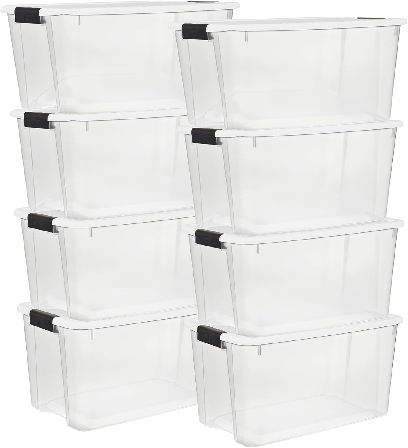 Sterilite 8 Pack Ultra Latching Box, Storage Bins with Lids, Clear Plastic, 70 Quart - Heavy-Duty Organizing Containers for Closet, Bathroom, and Office