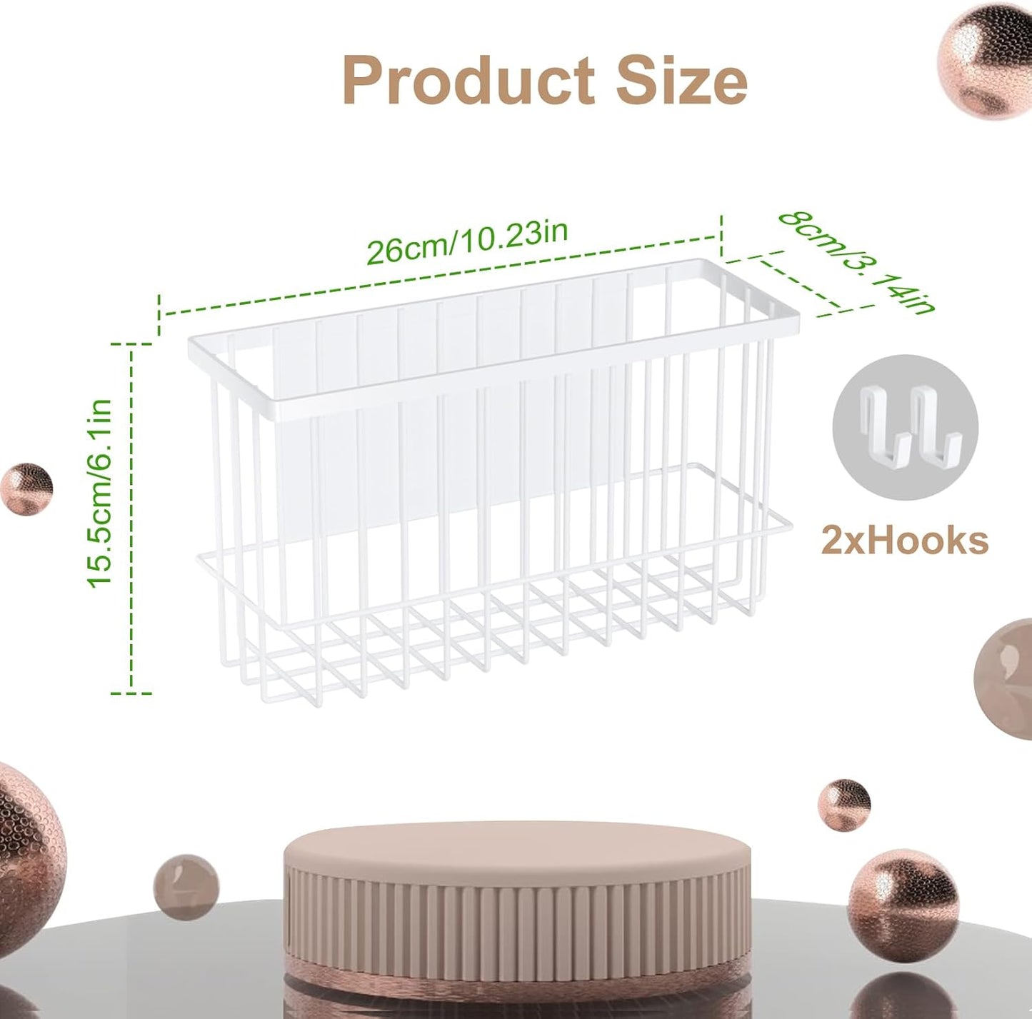 Magnetic Refrigerator Baskets, Fridge Spice Rack Organizer with Hooks, Strong Magnet Metal Hanging Wire Storage Basket Storage Bin Box Container for Pegboard /Refrigerator/Whiteboard/Locker-White