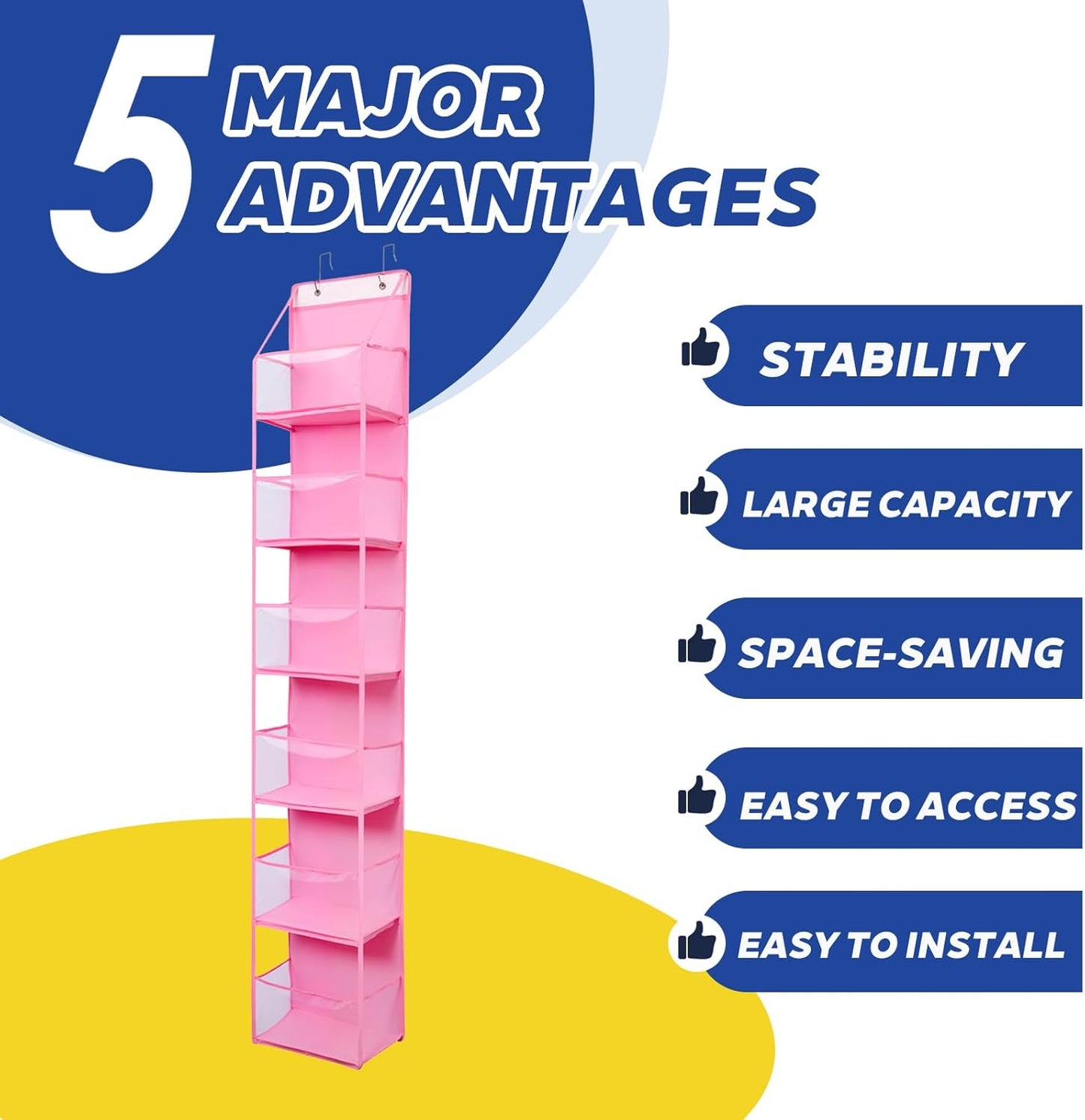 2 Packs Over The Door Organizer - 6-Shelf Hanging Storage Organizer with Clear Plastic Pockets - Large Capacity Pantry Storage Shelf for Bathroom, Bedroom, Nursery (Pink)