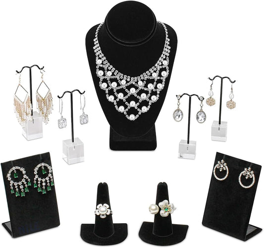 MOOCA Jewelry Display Set, Necklace Display Bust, Earring Organizer, Ring Holder Stand for Showcase and Store, Premium Fabric