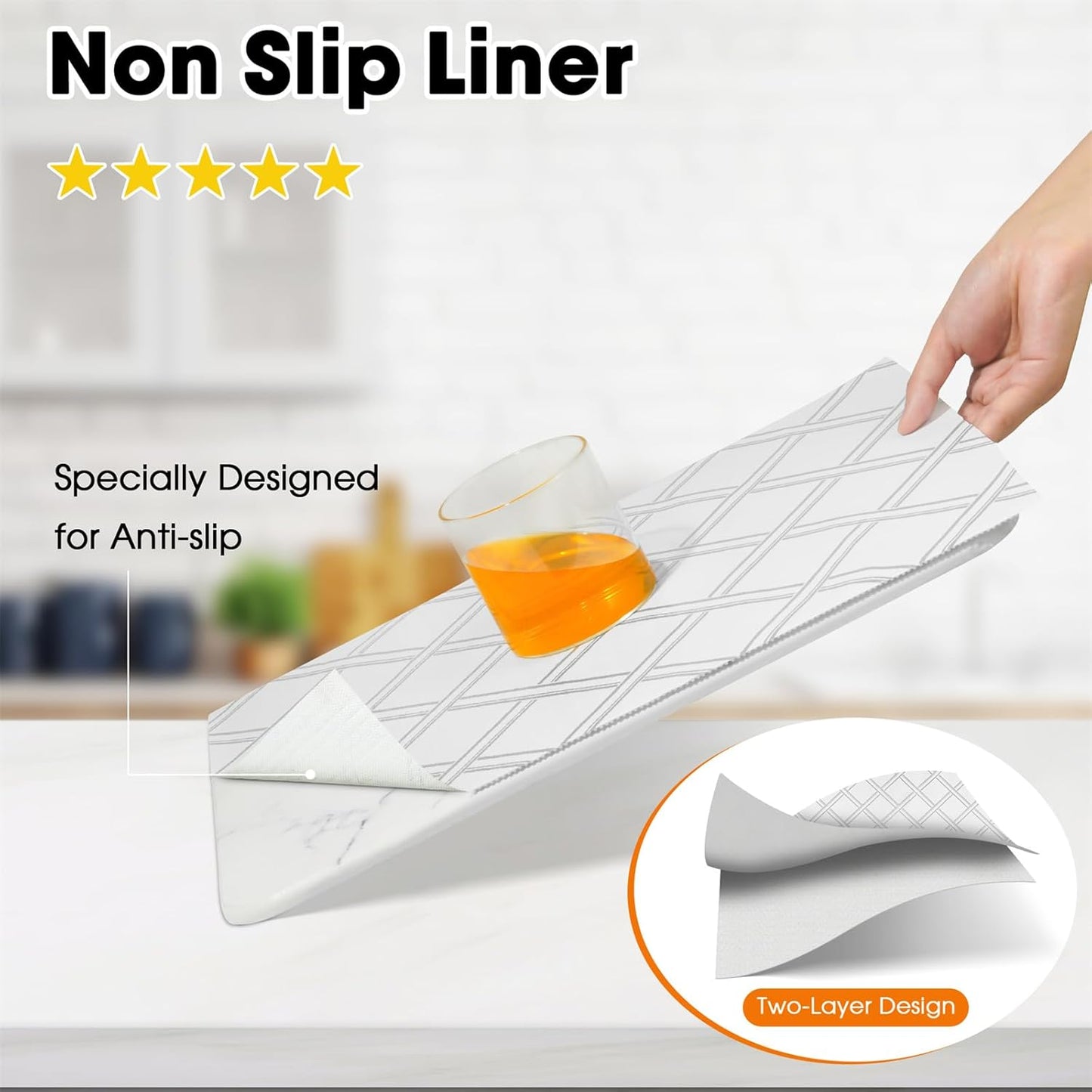 Drawer and Shelf Liner for Kitchen Cabinets Non-Adhesive, Non-Slip Cabinet Liner Shelf Paper Strong Grip Waterproof Easy to Clean for Kitchen Shelves Cupboard,Silver Geometric,12IN X 30FT