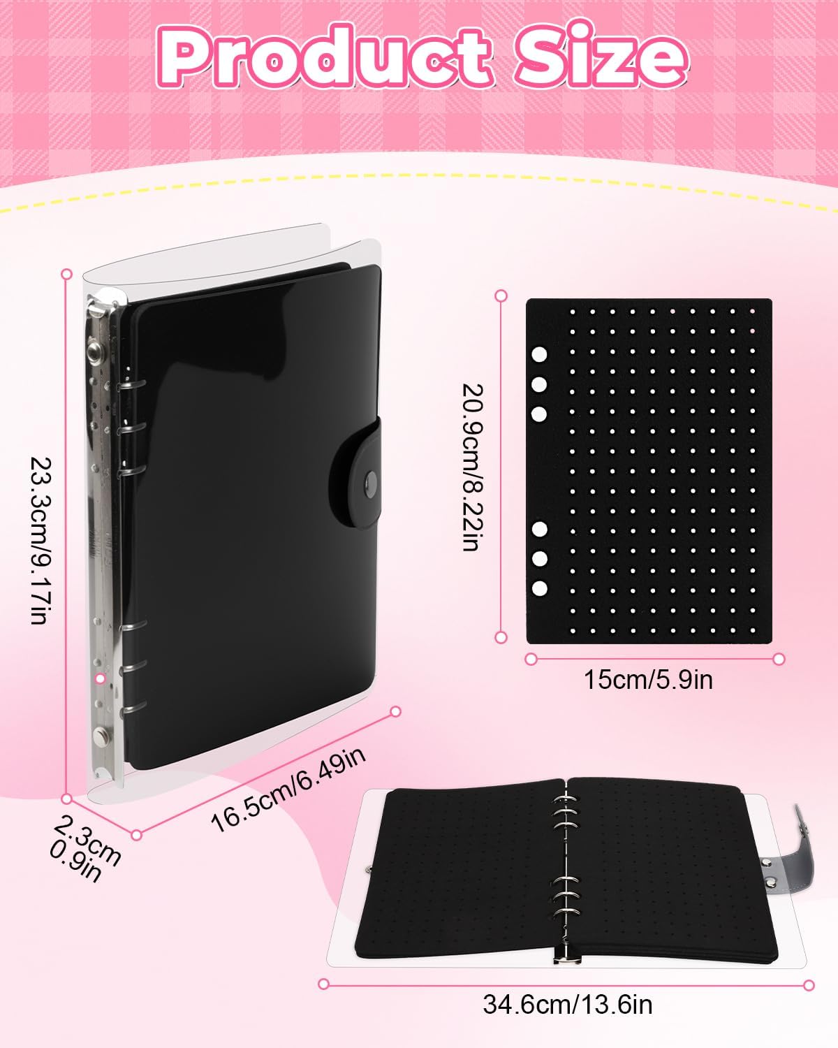 UCEC 8-Page Enamel Pin Display Book & 50 PCS Pin Backs, A5 Binder for Pins Brooches and Badges, Black Button Pinfolio Trading Organizer with Clear PVC Cover, Portable Enamel Pin Collection Storage