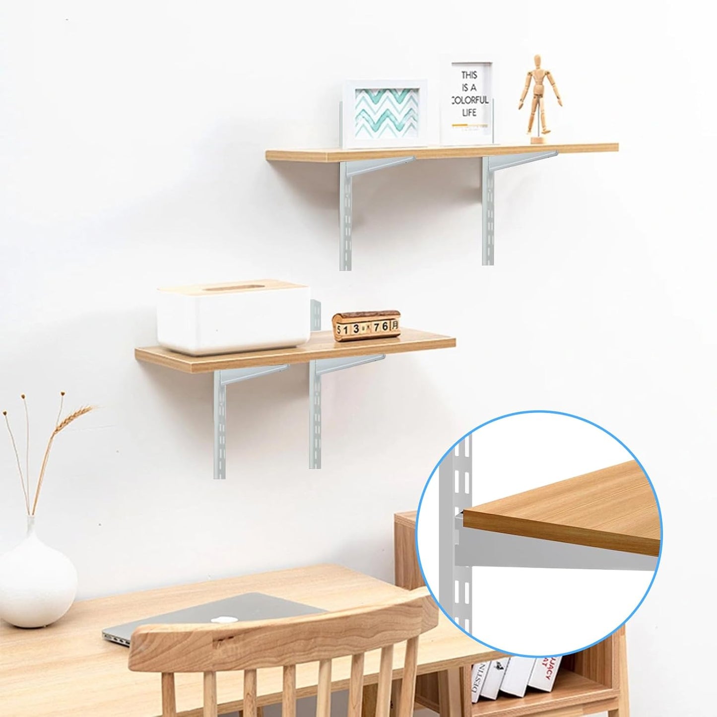10 Pack 11.5‑Inch Adjustable Wire Shelf Brackets – Heavy‑Duty Double‑Track Closet & Wall Shelving System Supports（White）