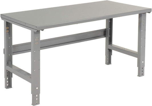 Global Industrial Adjustable Height Workbench C-Channel Leg, 48" W x 30" D, 1-3/4" Steel Top with Square Edge, 2000 Lbs. Capacity, Gray, Industrial Workbench